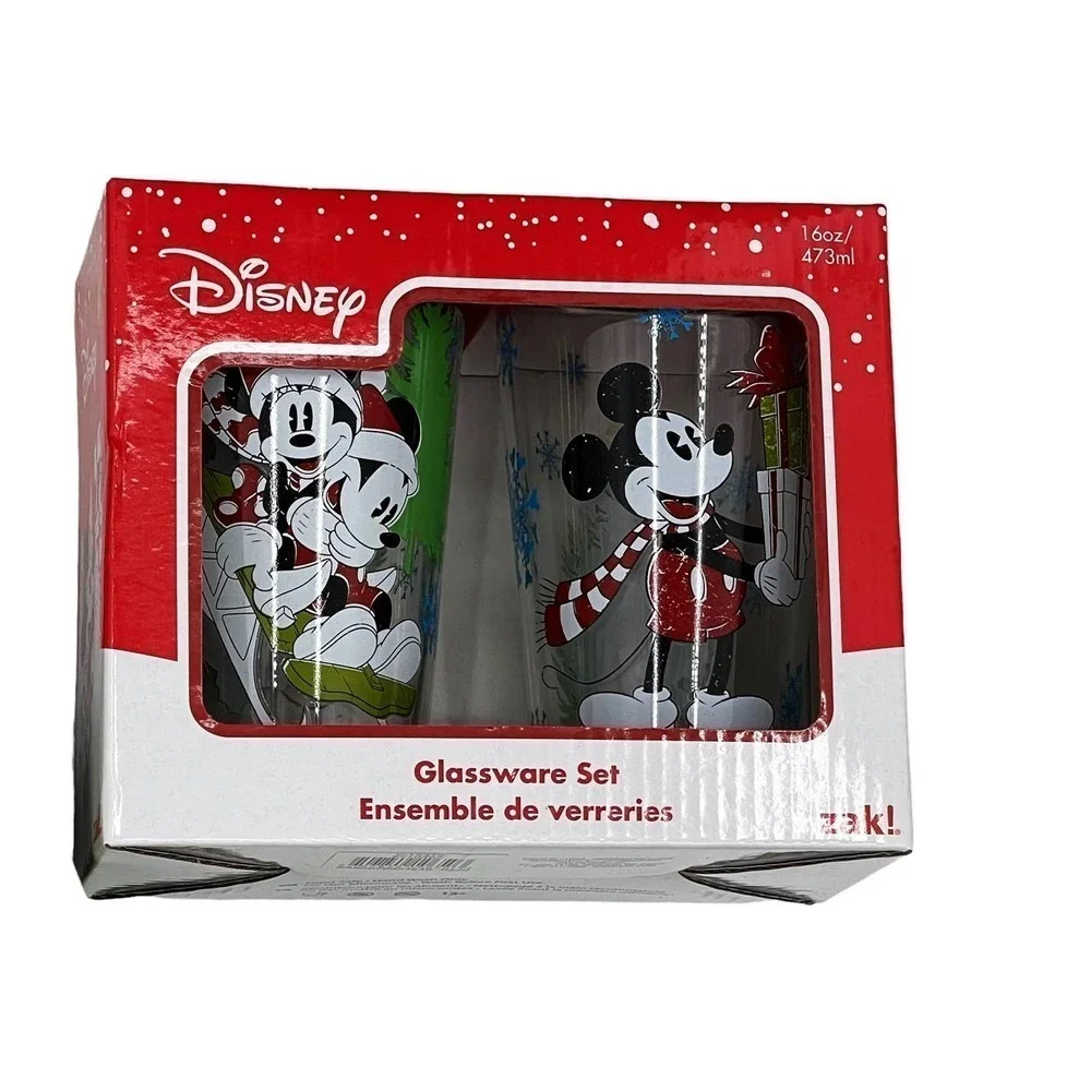 Disney Christmas Mickey Minnie Mouse Kid’s Glassware & Dinner Set NWT